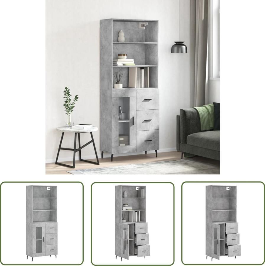 The Living Store Hoge kast 69 5x34x180 cm bewerkt hout betongrijs Hoge Kast Opslagoplossing Houten Kast Betonnen Grijze Kast Woonkamermeubilair - Foto 5