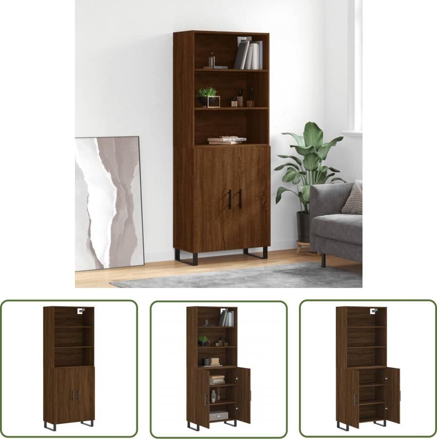 The Living Store Hoge kast 69 5x34x180 cm bewerkt hout bruin eikenkleur Hoge Kast Houten Kast Bruine Eiken Kast Opbergkast