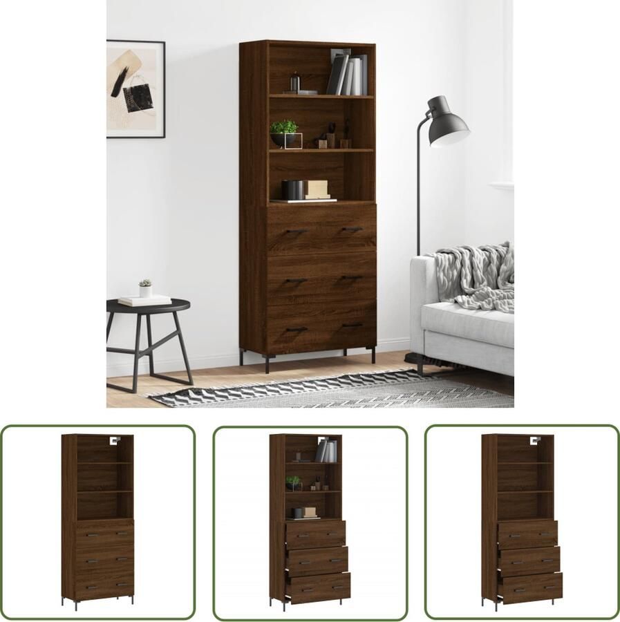 The Living Store Hoge kast 69 5x34x180 cm bewerkt hout bruin eikenkleur Hoge Kast Houten Kast Bruine Eiken Kast Opbergkast - Foto 2