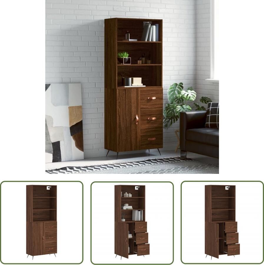 The Living Store Hoge kast 69 5x34x180 cm bewerkt hout bruin eikenkleur Hoge Kast Opbergkast Houten Kast Bruine Kast