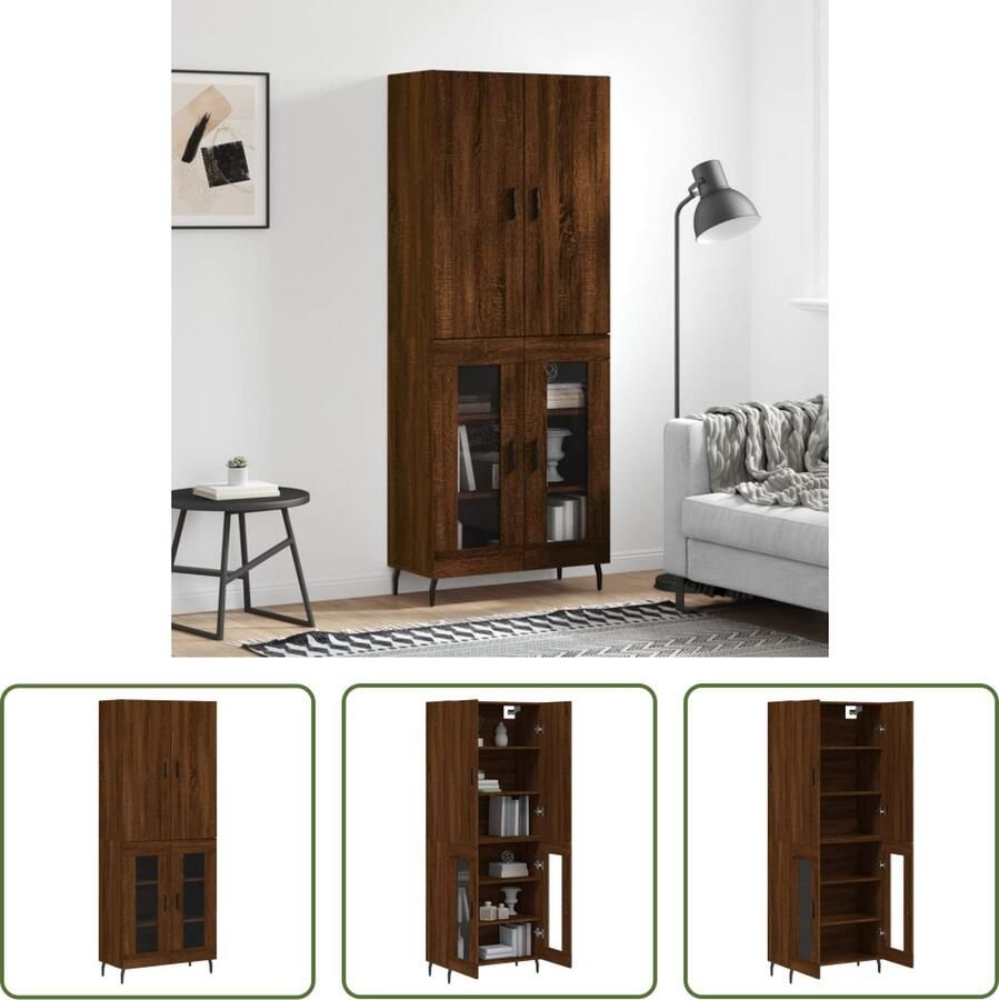 The Living Store Hoge kast 69-5x34x180 cm bewerkt hout bruineikenkleurig Keukenkast - Foto 3
