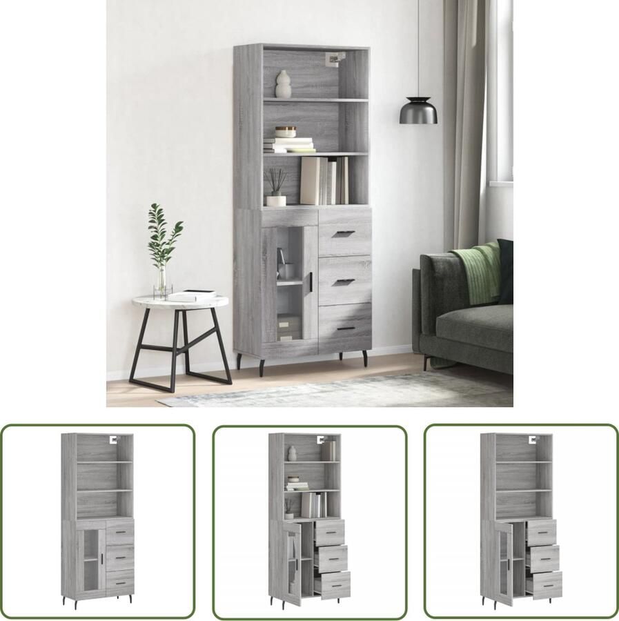 The Living Store Hoge kast 69 5x34x180 cm bewerkt hout grijs sonoma eikenkleurig Hoge Kast Kledingkast Opslagoplossing Houten Kast Grijze Kast