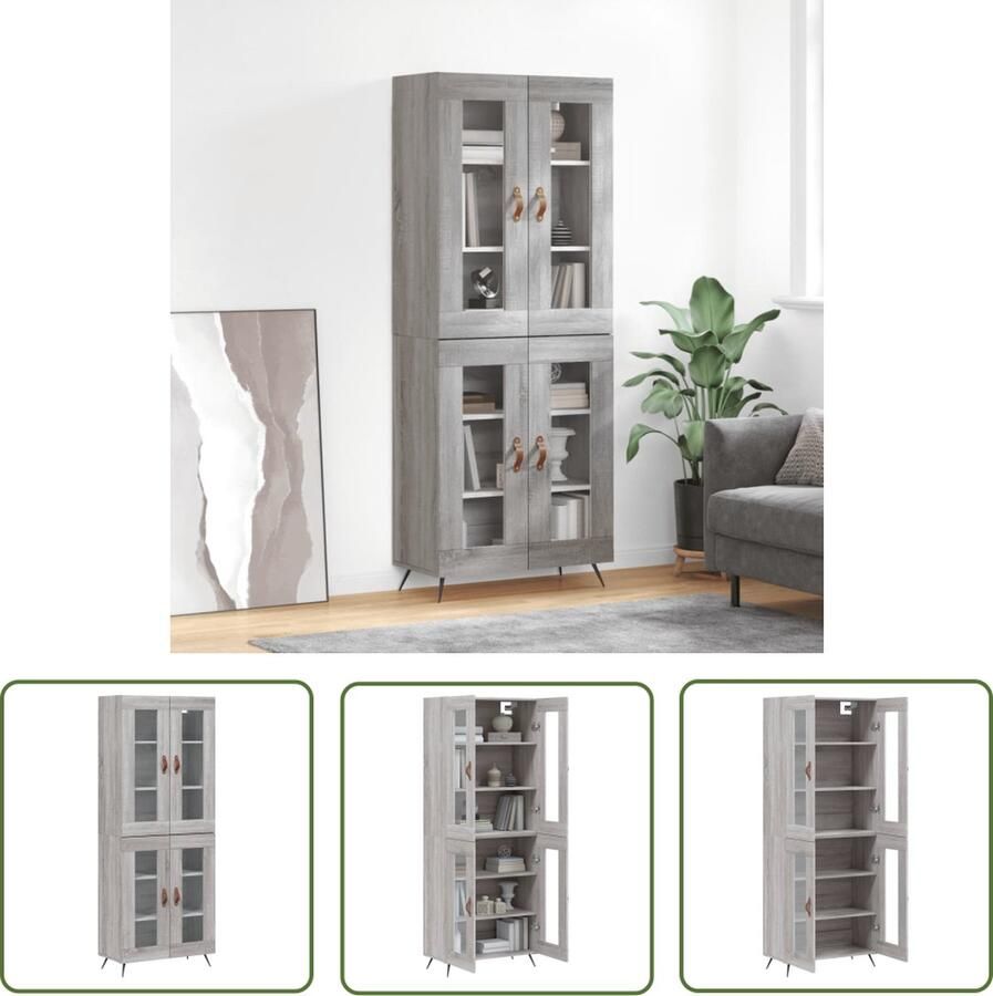 The Living Store Hoge kast 69 5x34x180 cm bewerkt hout grijs sonoma eikenkleurig Hoge Kast Kledingkast Opslagoplossing Grijze Kast Houten Kast - Foto 3