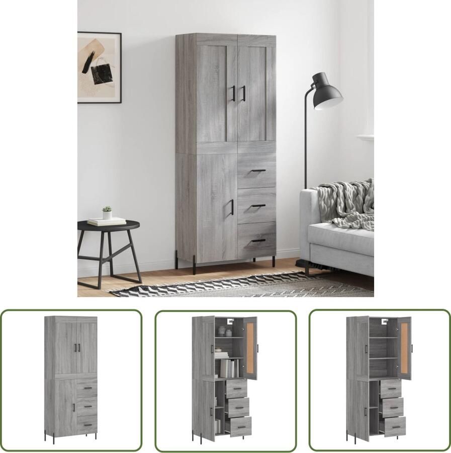 The Living Store Hoge kast 69 5x34x180 cm bewerkt hout grijs sonoma eikenkleurig Hoge Kast Kledingkast Opslagoplossing Grijze Kast Houten Kast - Foto 6