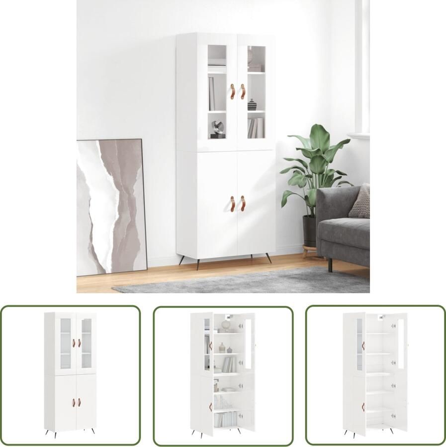 The Living Store Hoge kast 69 5x34x180 cm bewerkt hout hoogglans wit Hoge Kast Opslagoplossing Houten Kast Keukenkast Witte Kast - Foto 5
