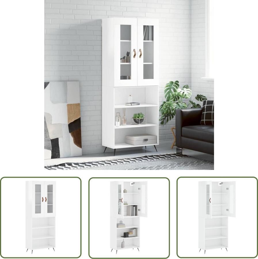 The Living Store Hoge kast 69 5x34x180 cm bewerkt hout hoogglans wit Hoge Kast Witte Kast Opbergkast Keukenmeubel Houten Kast - Foto 2