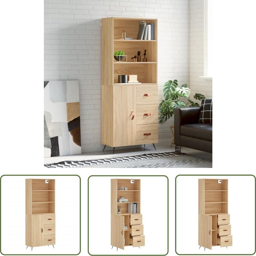 The Living Store Hoge kast 69 5x34x180 cm bewerkt hout sonoma eikenkleurig Hoge Kast Houten Kast Sonoma Eiken Opbergkast