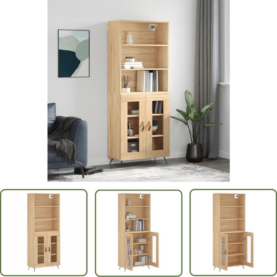 The Living Store Hoge kast 69 5x34x180 cm bewerkt hout sonoma eikenkleurig Hoge Kast Houten Kast Sonoma Eiken Opbergkast - Foto 2