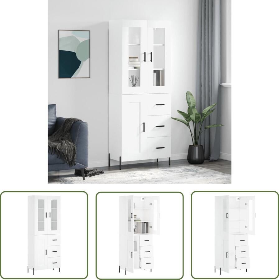 The Living Store Hoge kast 69 5x34x180 cm bewerkt hout wit Hoge Kast Houten Kast Witte Kast Opbergkast Woonkamermeubel