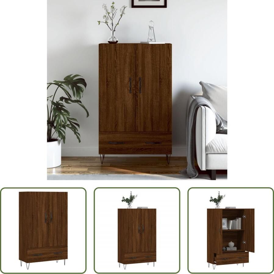 VidaXL The Living Store Hoge kast 69 5x31x115 cm bewerkt hout bruin eikenkleur Hoge Kast Dressoir Kast Bruineiken Houten Kast
