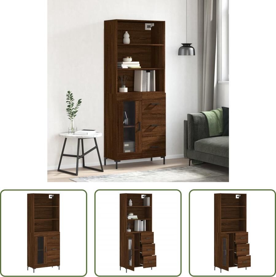 The Living Store Hoge kast 69 5x34x180 cm bewerkt hout bruin eikenkleur Hoge Kast Houten Kast Bruine Kast Opbergkast Woonaccessoires - Foto 2