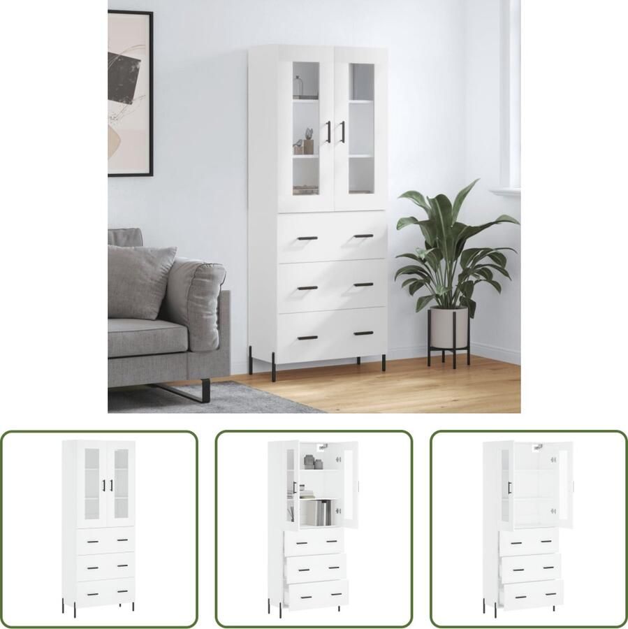 VidaXL Witte Kast Hoge Kast Hoge kast 69 5x34x180 cm bewerkt hout wit Houten Kast Opslagoplossing Woonkamermeubel