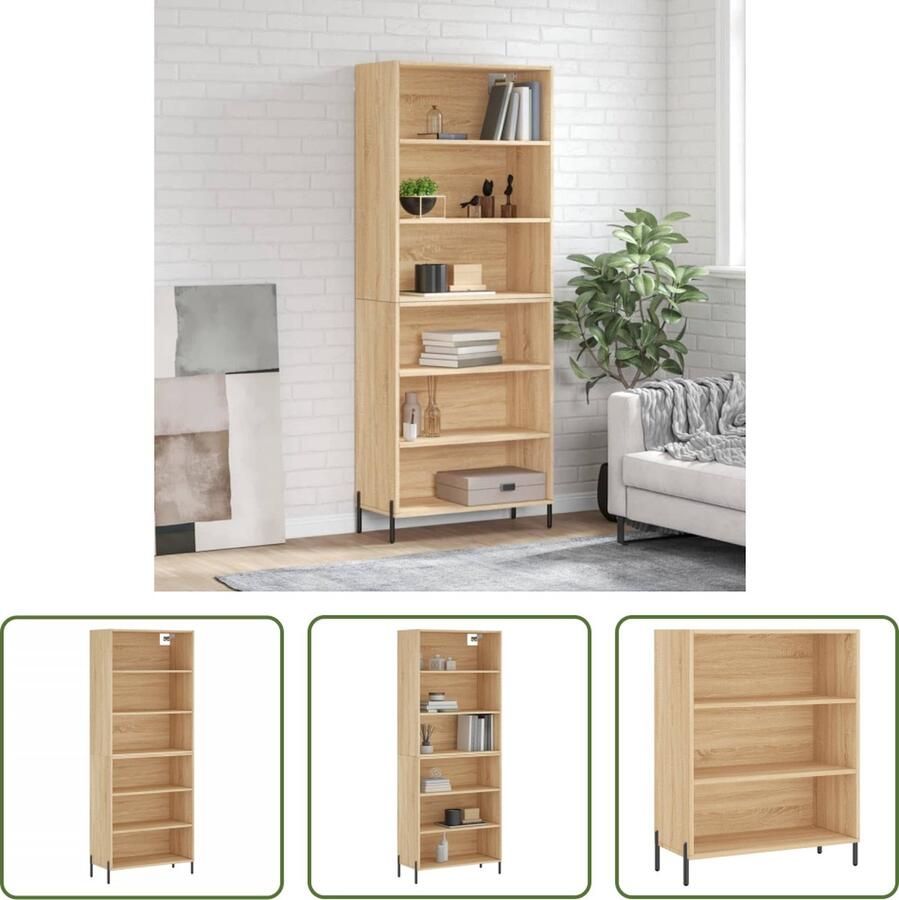 The Living Store Hoge kast 69 5x32 5x180 cm bewerkt hout sonoma eikenkleurig Hoge Kast Dressoir Opbergkast Houten Kast Sonomane Eiken