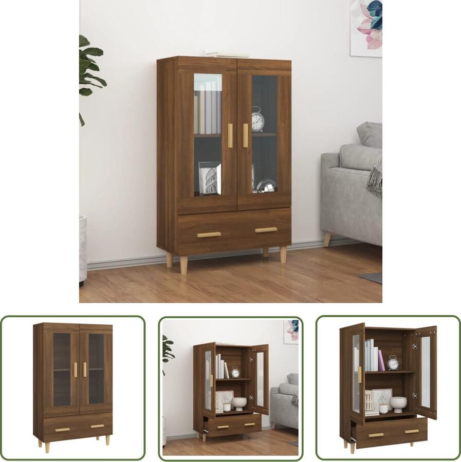 The Living Store Hoge kast 70x31x115 cm bewerkt hout bruin eikenkleur Hoge Kast Bijzetkast Houten Kast Bruine Eiken Opbergkast