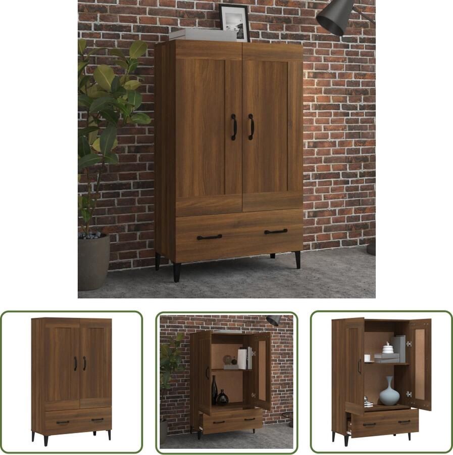 The Living Store Hoge kast 70x31x115 cm bewerkt hout bruin eikenkleur Hoge Kast Industrieel Design Houten Kast Bruine Eik Opbergkast