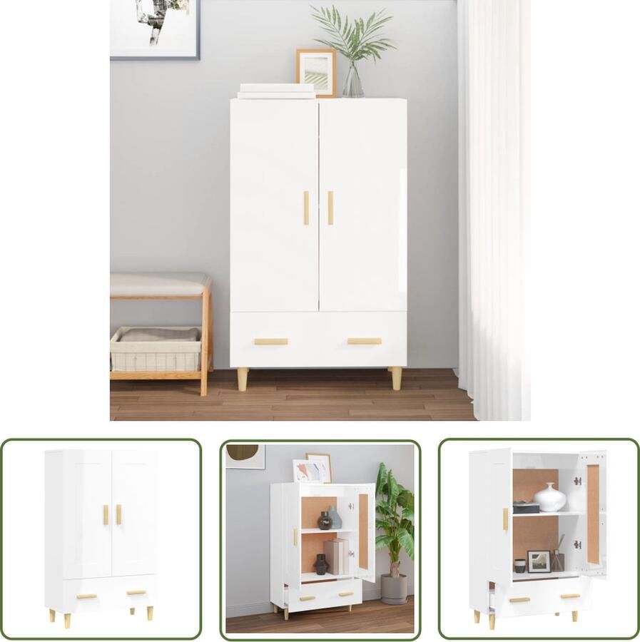 The Living Store Hoge kast 70x31x115 cm bewerkt hout hoogglans wit Hoge Kast Met Lades Witte Kast Scandinavisch Design Keukenmeubel