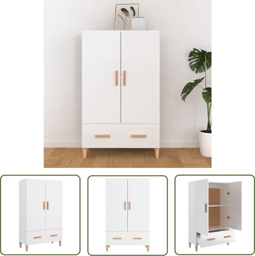 The Living Store Hoge kast 70x31x115 cm bewerkt hout hoogglans wit Hoge Kast Met Lades Opslagkast Keukenkast Houtskeletkast