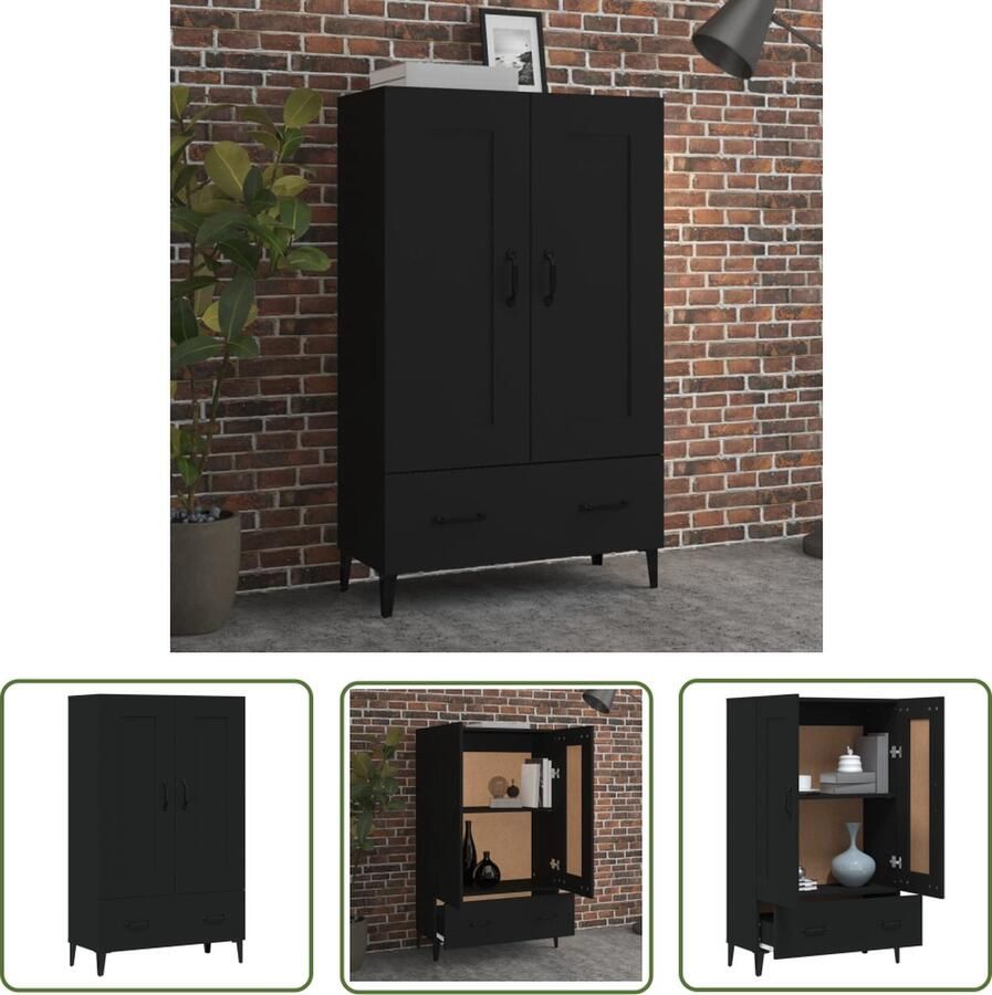The Living Store Hoge kast 70x31x115 cm bewerkt hout zwart Hoges Kast Industrieel Meubilair Houten Kast Zwarte Kast Opbergkast