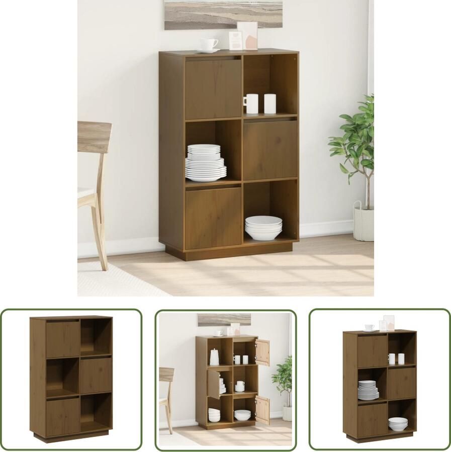 The Living Store Hoge kast 74x35x117 cm massief grenenhout honingbruin Hoge Kast Grenoble Hout Houten Kast Vintage Kast Salontafel