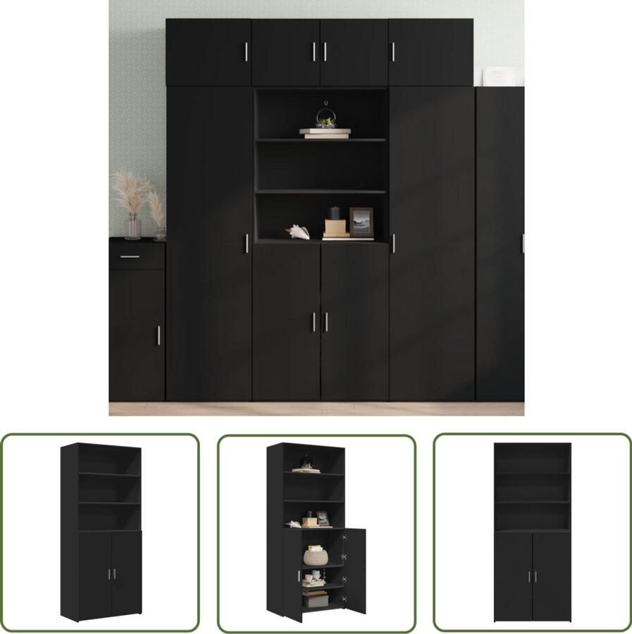 The Living Store Hoge kast 80x42 5x185 cm bewerkt hout zwart Hoge Kast Houten Kast Zwarte Kast Opbergkast