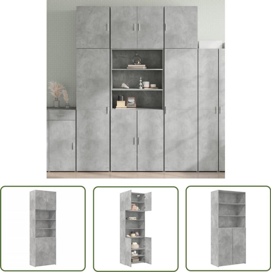 The Living Store Hoge kast 80x42 5x249 cm bewerkt hout betongrijs Hoge Kast Houten Kast Betonnen Grijze Kast Opbergkast Slaapkamermeubel