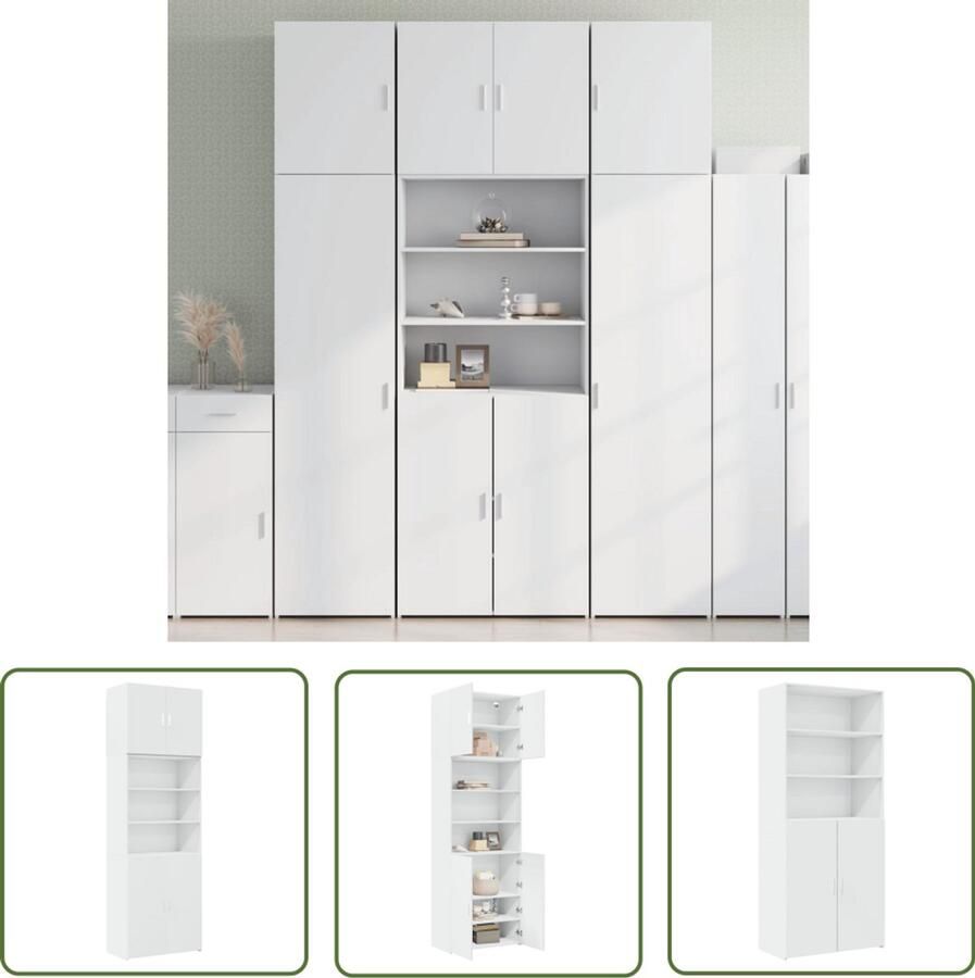 The Living Store Hoge kast 80x42 5x249 cm bewerkt hout wit Hoge Kast Houten Kast Witte Kast Opbergkast Slaapkamermeubel