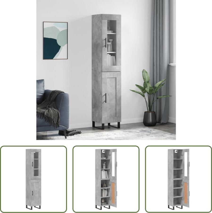 VidaXL Houten Kast Hoge Kast Hoge kast 34 5x34x180 cm bewerkt hout betongrijs Grijze Kast Dressoir Buffetkast
