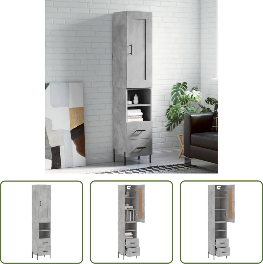 VidaXL Opbergkast Hoge Kast Hoge kast 34 5x34x180 cm bewerkt hout betongrijs Houten Kast Grijze Kast Modern Design