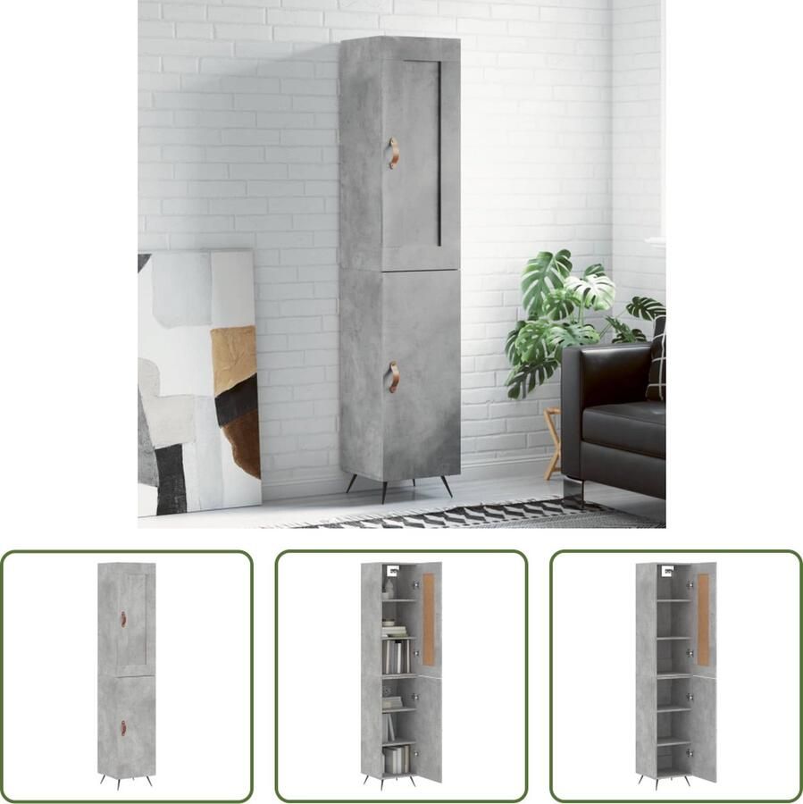 VidaXL Betongrijs Hoge Kast Hoge kast 34 5x34x180 cm bewerkt hout betongrijs Houten Kast Opslagkast Livingroom Furniture