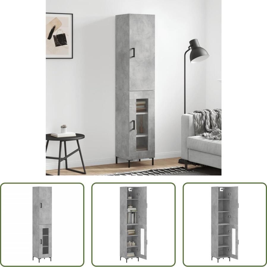 The Living Store Hoge kast 34 5x34x180 cm bewerkt hout betongrijs Hoge Kast Opbergkast Betongrijs Houten Kast Moderne Kast