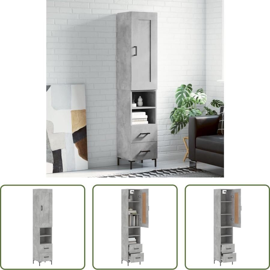 The Living Store Hoge kast 34 5x34x180 cm bewerkt hout betongrijs Hoge Kast Opslagruimte Houten Kast Betonnen Kast Moderne Kast - Foto 2