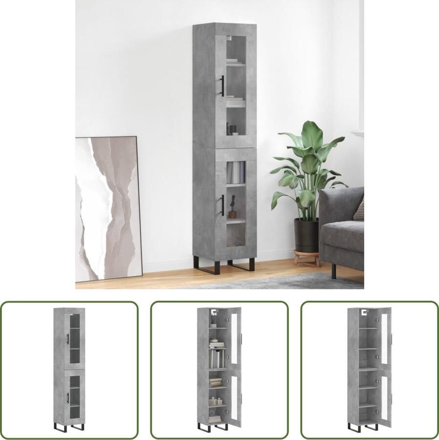 The Living Store Hoge kast 34 5x34x180 cm bewerkt hout betongrijs Hoge Kast Opbergkast Kledingkast Woonkamer Decoratie Betongrijze Kast - Foto 2