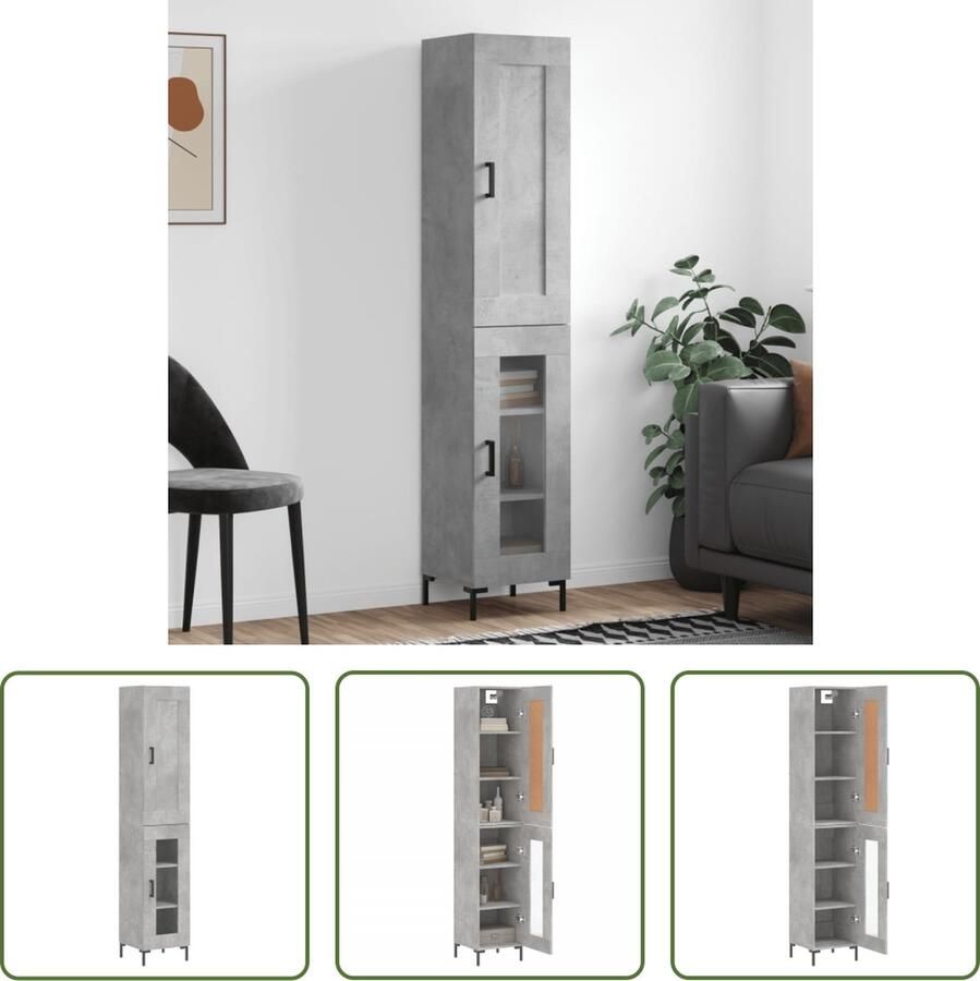 VidaXL The Living Store Hoge kast 34 5x34x180 cm bewerkt hout betongrijs Hoge Kast Betongrijs Kast Houten Kast Opbergkast Dressoir - Foto 2