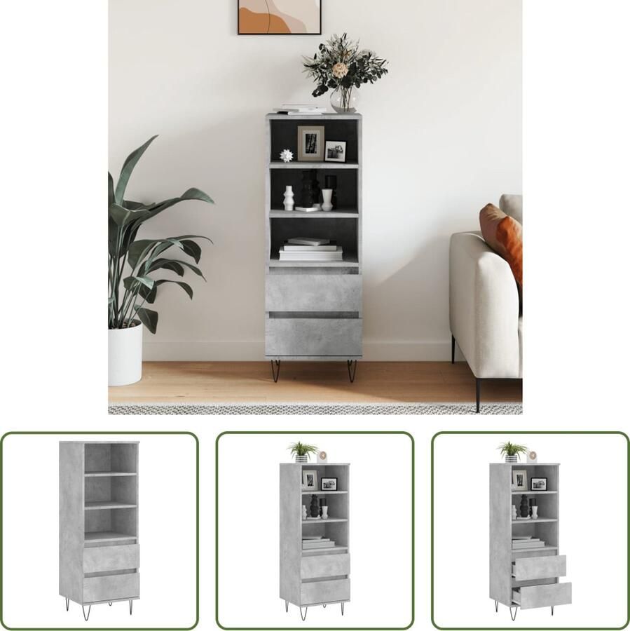 The Living Store Hoge kast 40x36x110 cm bewerkt hout betongrijs Hoge Kast Industrieel Design Houten Kast Grijze Kast Opbergkast