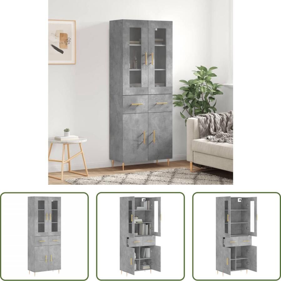 The Living Store Hoge kast 69 5x34x180 cm bewerkt hout betongrijs Hoge Kast Betongrijs Houten Kast Opslagruimte Design Kast