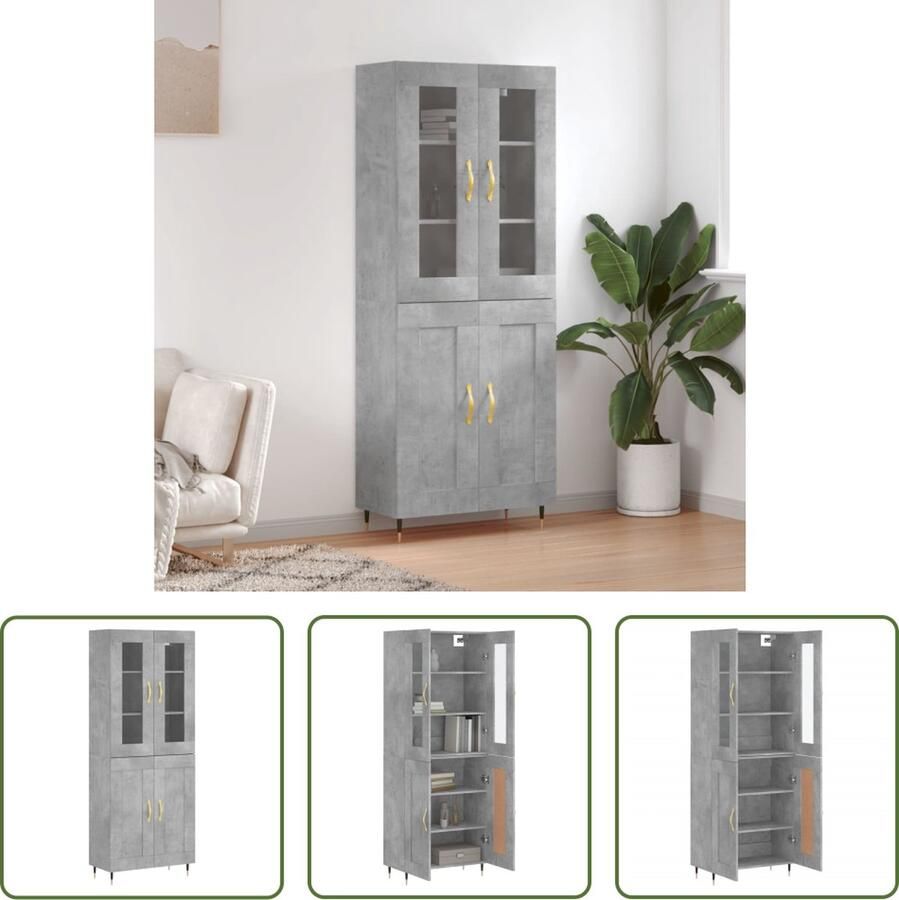 The Living Store Hoge Kast Betongrijs 69.5 x 34 x 180 cm Duurzaam hout Voldoende opbergruimte Metalen voeten Montage vereist 1 x dressoir 1 x opzetkast