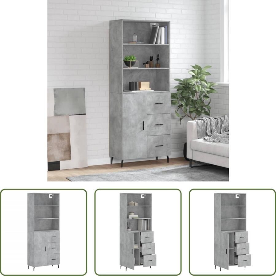 The Living Store Hoge Kast Betongrijs 69.5 x 34 x 180 cm Duurzaam materiaal voldoende opbergruimte Inclusief dressoir en opzetkast Montage vereist Legal Documents beschikbaar