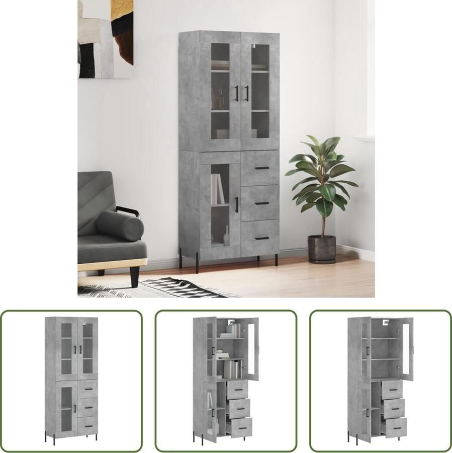 VidaXL Opbergkast Hoge Kast Hoge kast 69 5x34x180 cm bewerkt hout betongrijs Houten Kast Grijze Kast Betonnen Kast