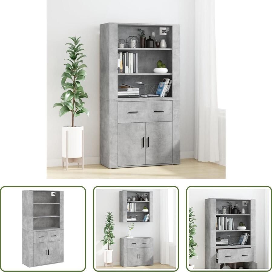 VidaXL Houten Kast Hoge Kast Hoge kast bewerkt hout betongrijs Grijze Kast Opslagkast Livingroom Furniture