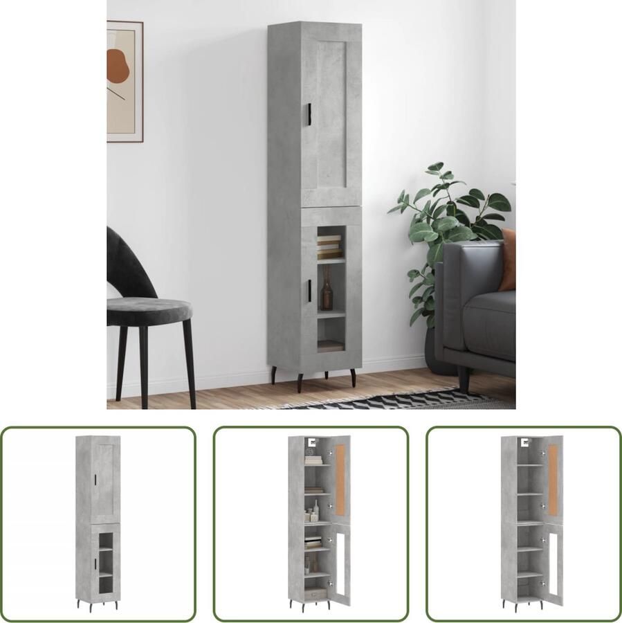 VidaXL Houten Kast Hoge Kast Hoge kast 34 5x34x180 cm bewerkt hout betongrijs Grijze Kast Opslagoplossing Woonaccessoires