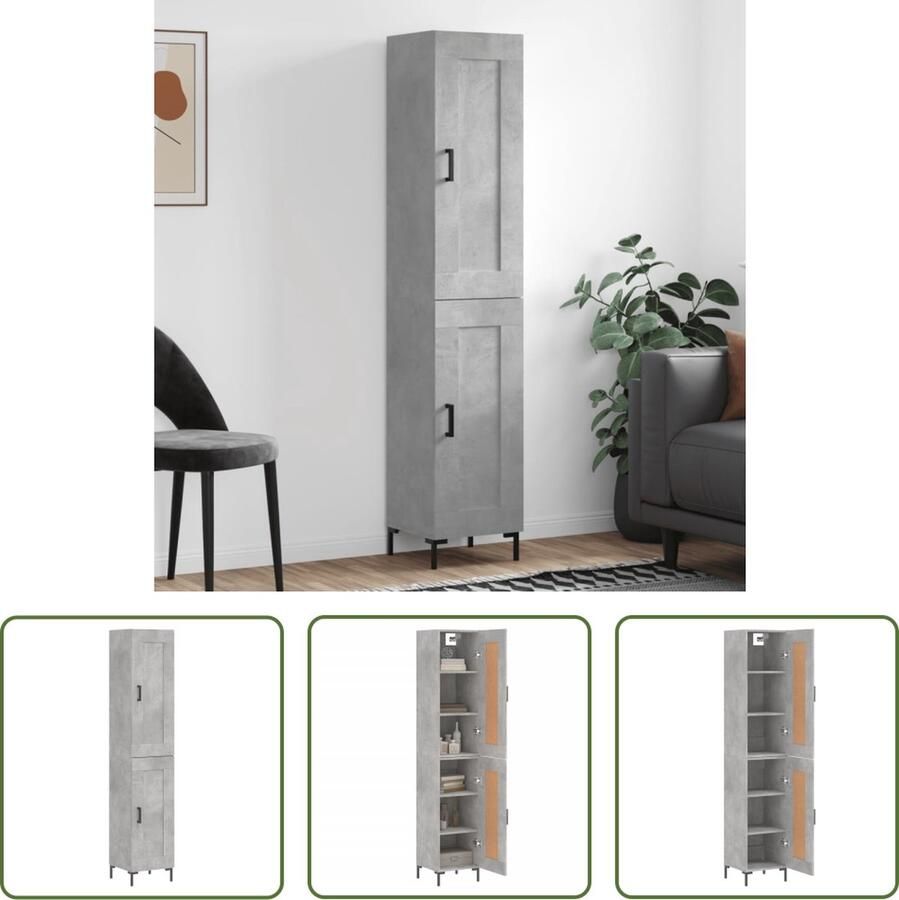 The Living Store Hoge kast 34 5x34x180 cm bewerkt hout betongrijs Hoge Kast Dressoir Buffetkast Houten Kast Grijze Kast