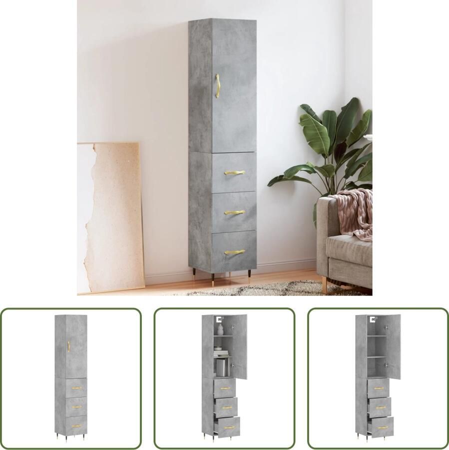 VidaXL Houten Kast Hoge Kast Hoge kast 34 5x34x180 cm bewerkt hout betongrijs Grijze Kast Opbergkast Living Room Furniture
