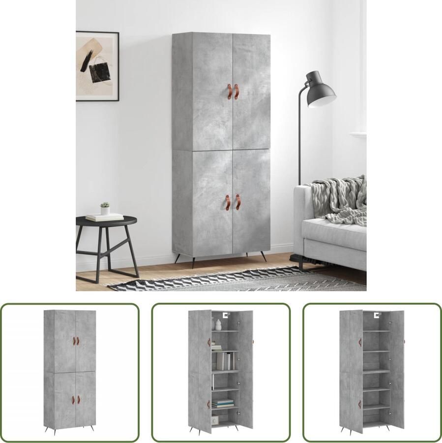 The Living Store Hoge Kast Betongrijs 69.5 x 34 x 180 cm Duurzaam houten meubelstuk met metalen voeten Veiligheidsinstructie- bevestig het aan de wand Schroeven en pluggen niet inbegrepen - Foto 3