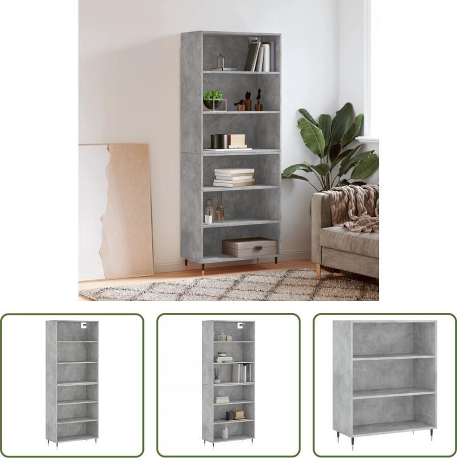 The Living Store Hoge kast 69 5x32 5x180 cm bewerkt hout betongrijs Hoge Kast Dressoir Opbergkast Betonnen Grijze Kast Houten Kast