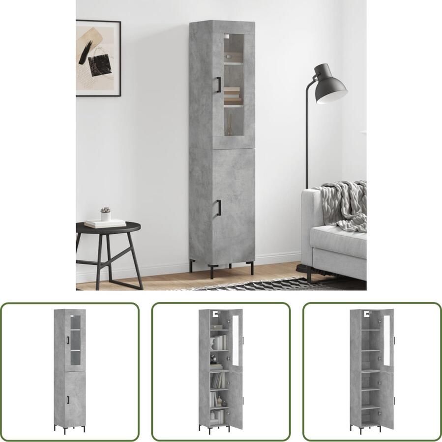 The Living Store Hoge Kast Betongrijs Dressoir Opzetkast 34.5 x 34 x 180 cm Duurzaam Praktisch Stijlvol Gratis Levering