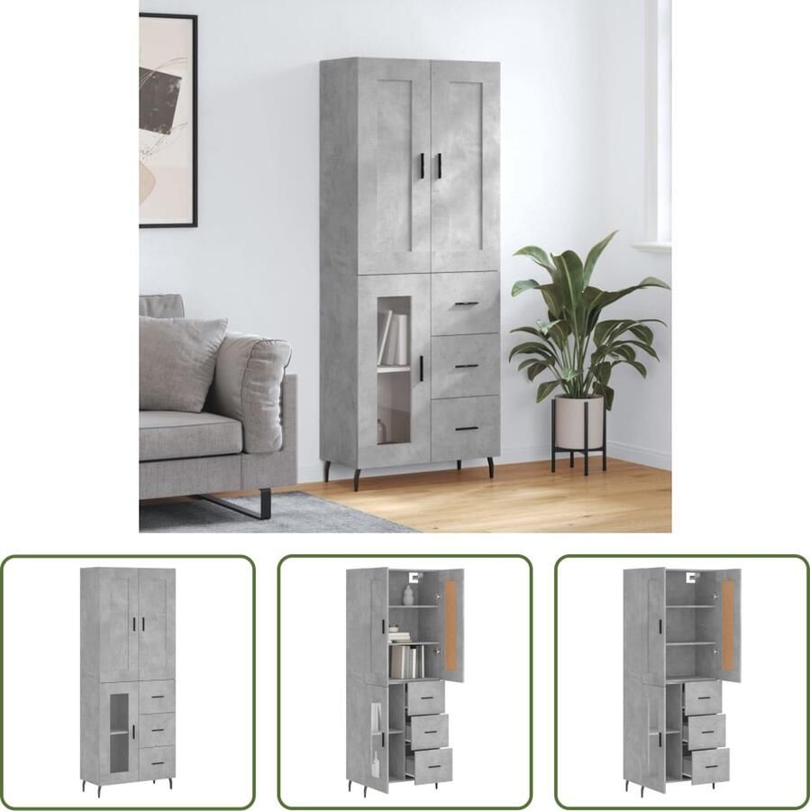 The Living Store Hoge kast 69 5x34x180 cm bewerkt hout betongrijs Hoge Kast Opbergkast Betongrijs Houten Kast Design Kast