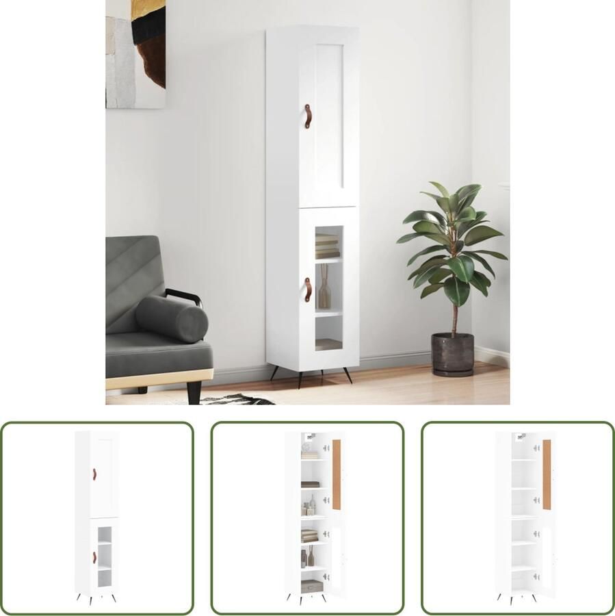 VidaXL Opbergkast Hoge Kast Hoge kast 34 5x34x180 cm bewerkt hout wit Houten Kast Wit Meubel Living Room Furniture