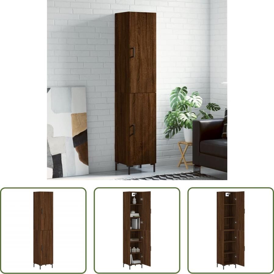 The Living Store Hoge kast 34 5x34x180 cm bewerkt hout bruin eikenkleur Hoge Kast Houten Kast Opbergkast Kast Bruine Eiken Dressoir
