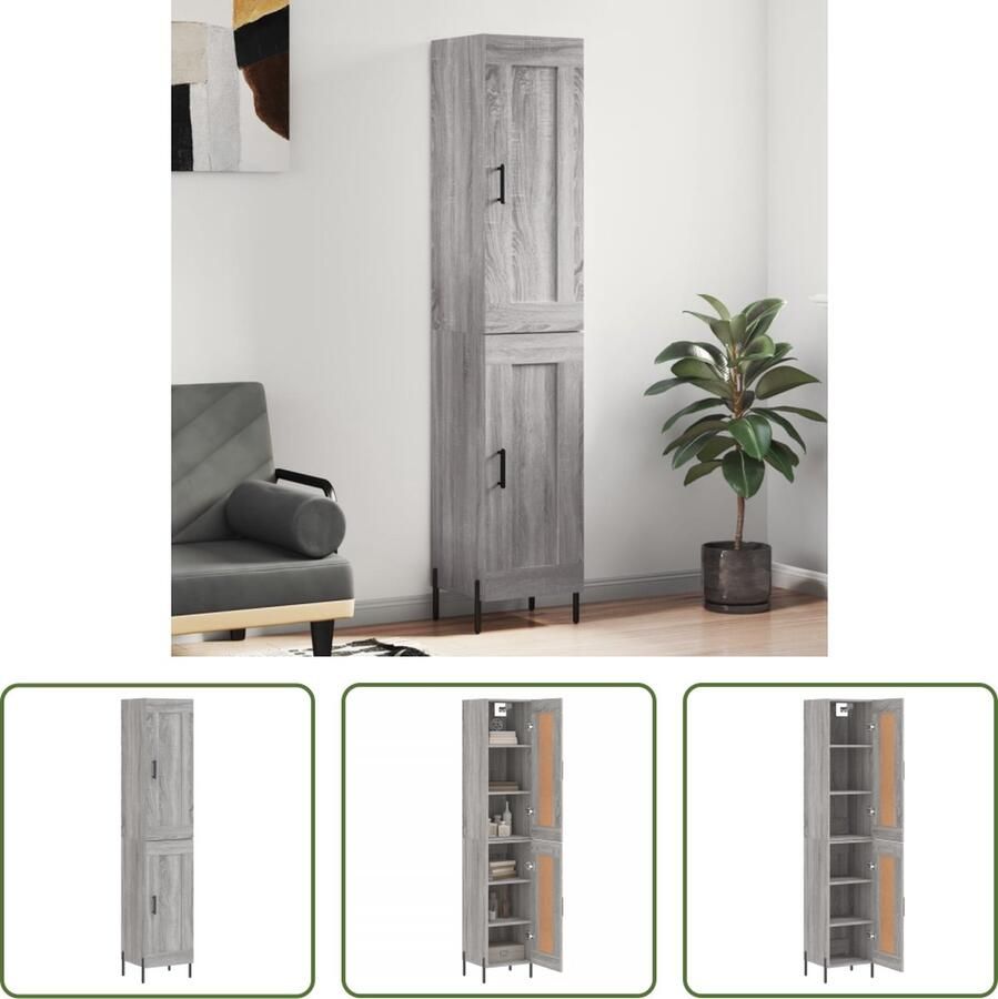 The Living Store Hoge kast 34 5x34x180 cm bewerkt hout grijs sonoma eikenkleurig Hoge Kast Houten Kast Grijze Kast Salontafel