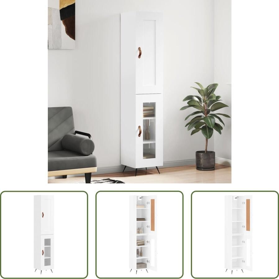 VidaXL Witte Kast Hoge Kast Hoge kast 34 5x34x180 cm bewerkt hout hoogglans wit Houten Kast Opslagoplossing Livingroom Furniture